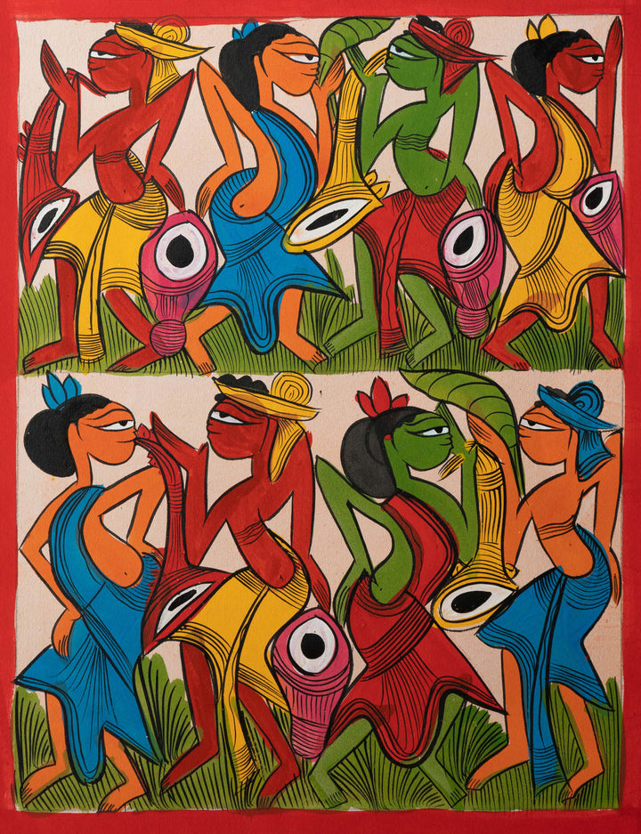 Wedding celebration in Santhal-Tribal Pattachitra by Manoranjan Chitrakar Thumbnail