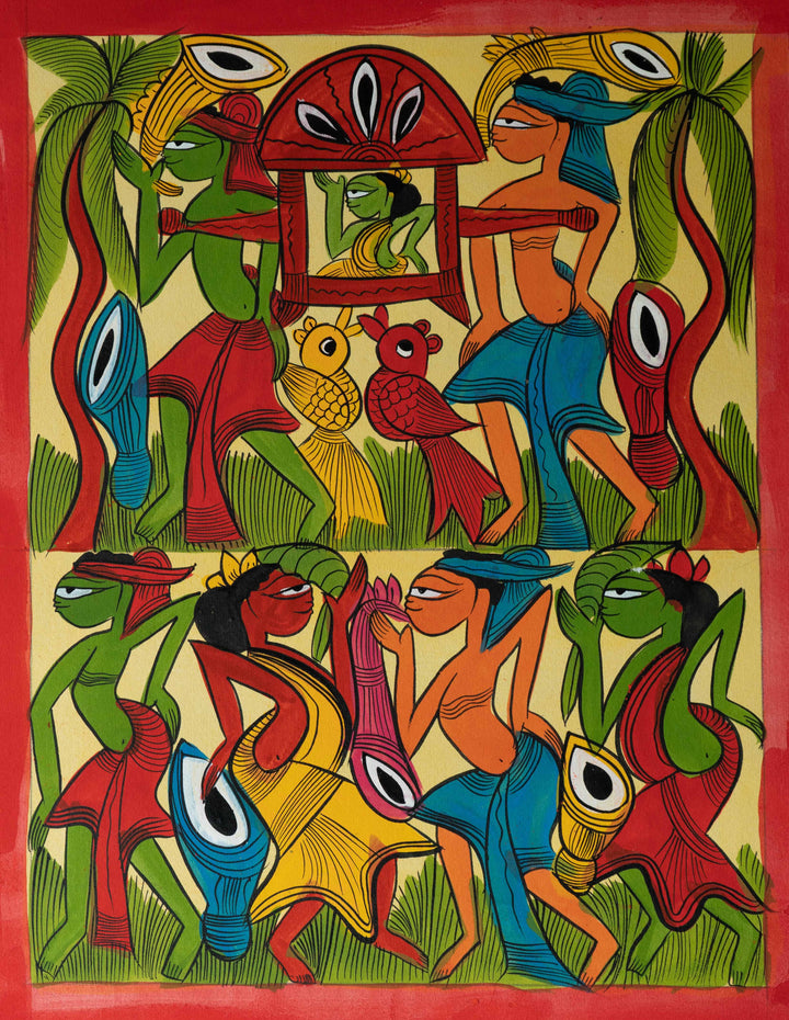 Wedding celebration scene: Santhal-Tribal Pattachitra by Manoranjan Chitrakar Thumbnail