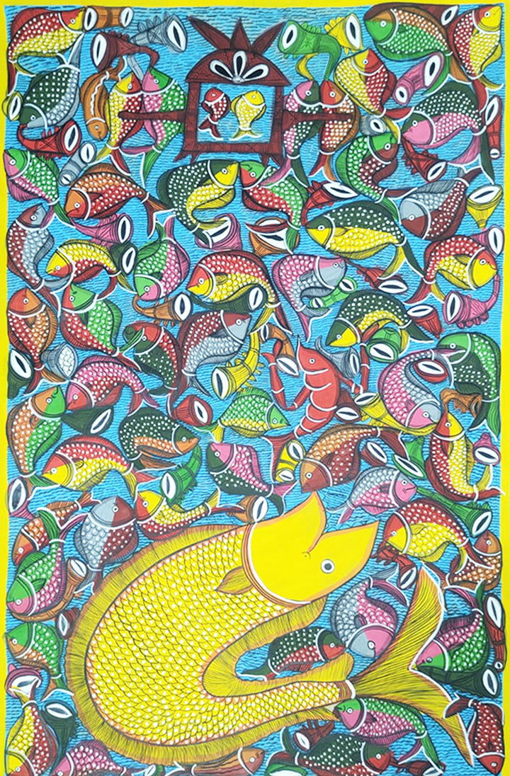 Wedding of Fishes in Santhal Pattachitra by Manoranjan Chitrakar Thumbnail