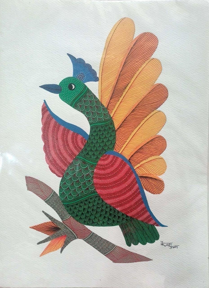 Peacock in Gond by Kailash Pradhan...
