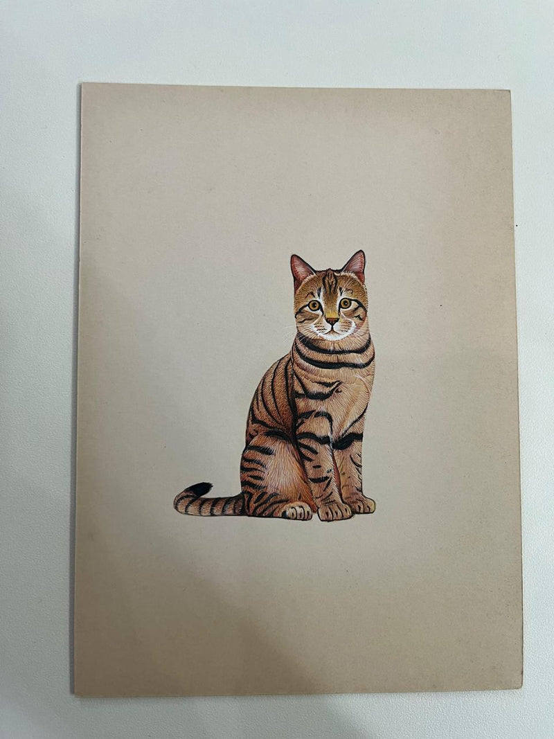 A Cat in Miniature Painting by Mohan Prajapati..