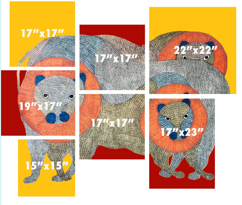 Wild Wonder: Pride of Lions in Gond by Gareeba Tekam Thumbnail