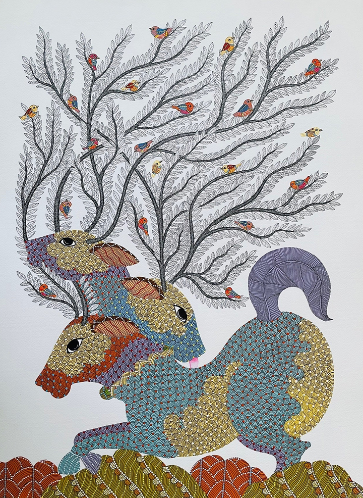 Majestic Horses: A Symbol of Power in Gond by Venkat Shyam Thumbnail