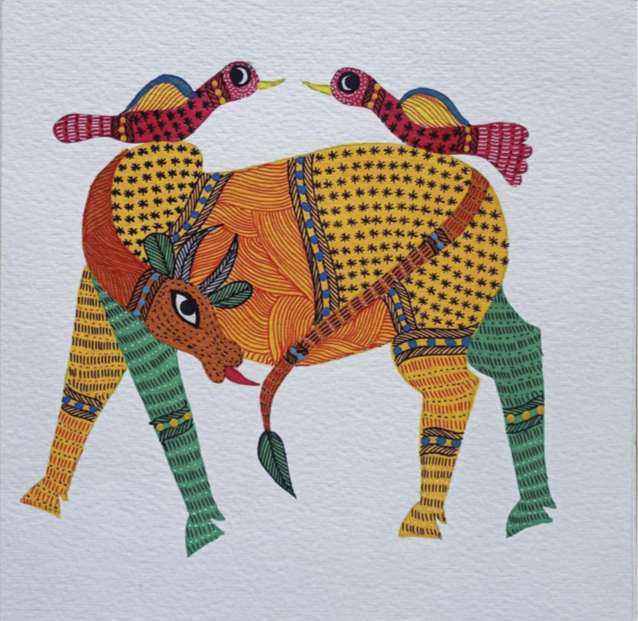 Whimsical Harmony : Deer and Birds in Gond Art by Kailash Pradhan Thumbnail