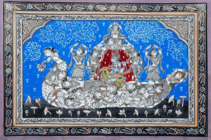 Whimsical Whirl Sacred Oddyssey - Pattachitra Painting by Apindra Swain for Home Decor Thumbnail