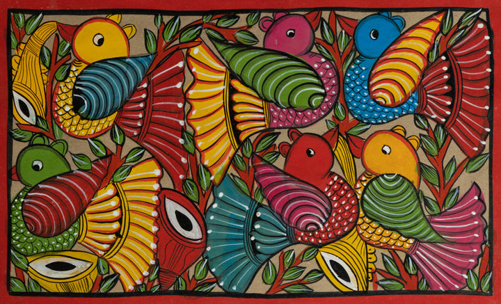 Whimsical birds in Santhal-Tribal Pattachitra by Manoranjan Chitrakar Thumbnail