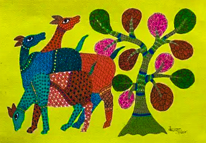 Herd of Deer in Gond by Kailash Pradhan Thumbnail