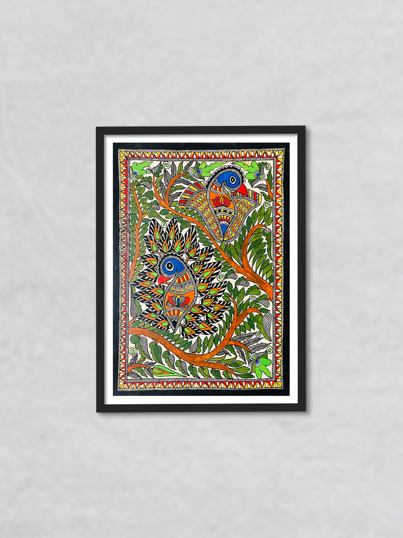 Whispering Feathers, Madhubani Painting by Ambika Devi