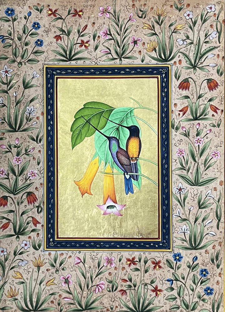 Whispers Among Blossoms in Mughal Miniature by Mohan Prajapati Thumbnail