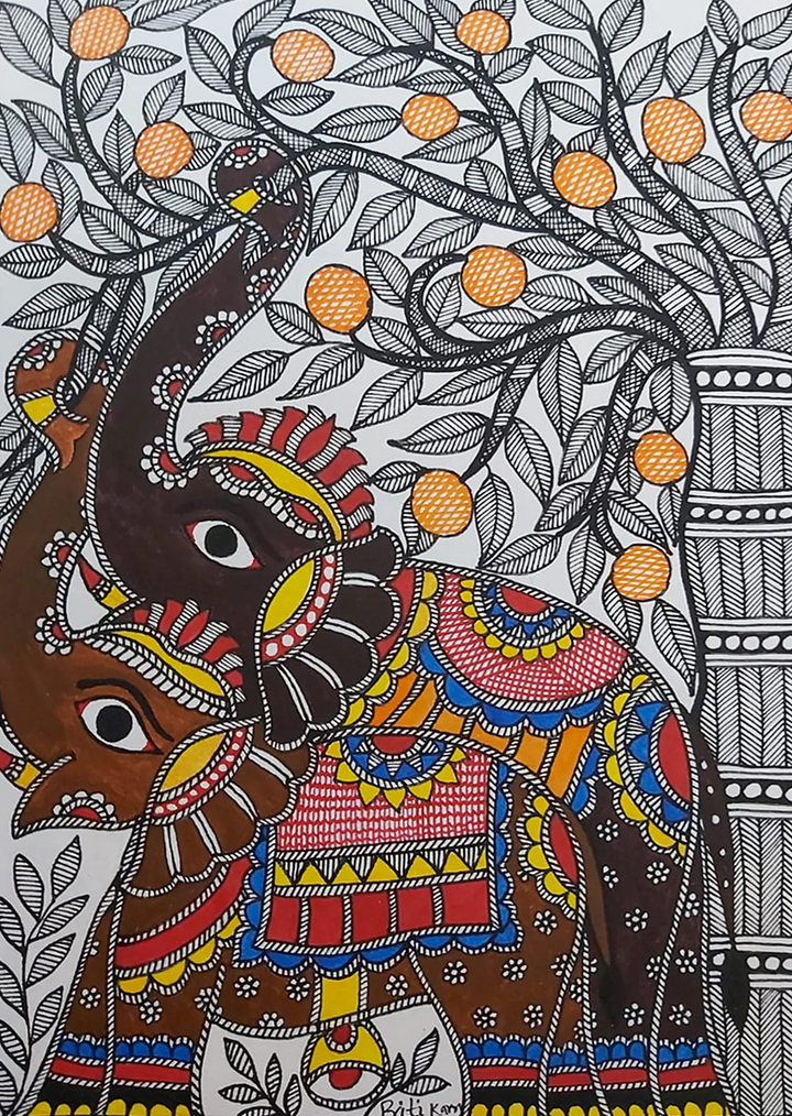 Madhubani Painting of Whispers of Elephant by Priti Karn Thumbnail