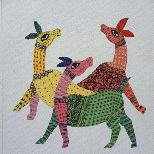 Whispers of Kinship: The Intricate Display of Colourful Deer Family in Gond by Kailash Pradhan Thumbnail