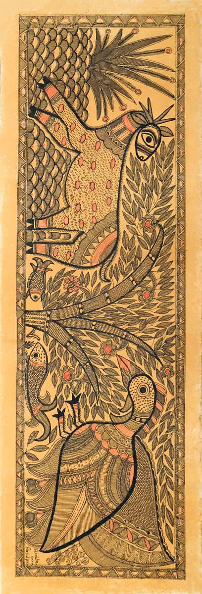 Whispers of Nature: A Wild Tapestry Madhubani Painting by Ambika Devi Thumbnail