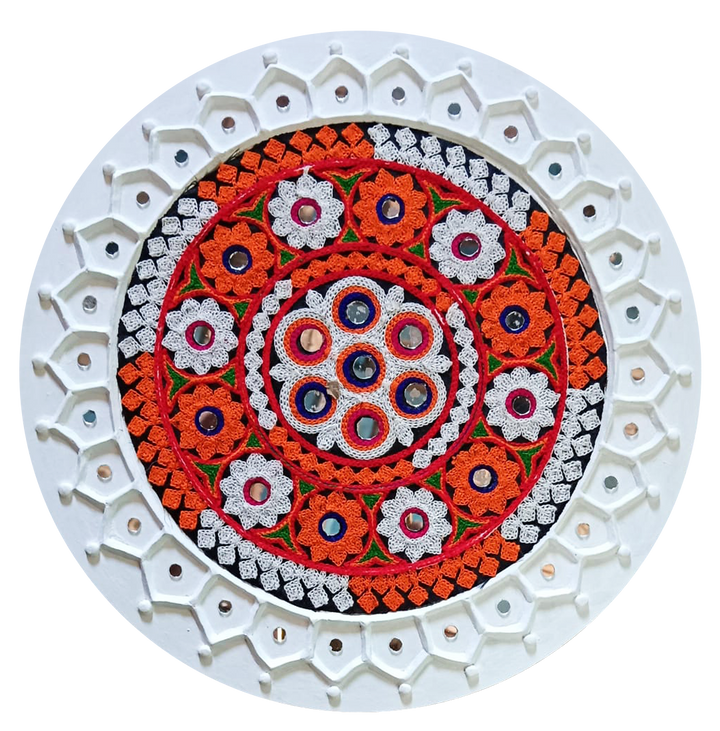 White Patchwork Lippan Kaam by Nalemitha For Home Decor, Gifting Thumbnail