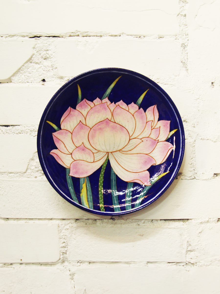 Shop National Flower(Lotus) Design On Blue Pottery Plate