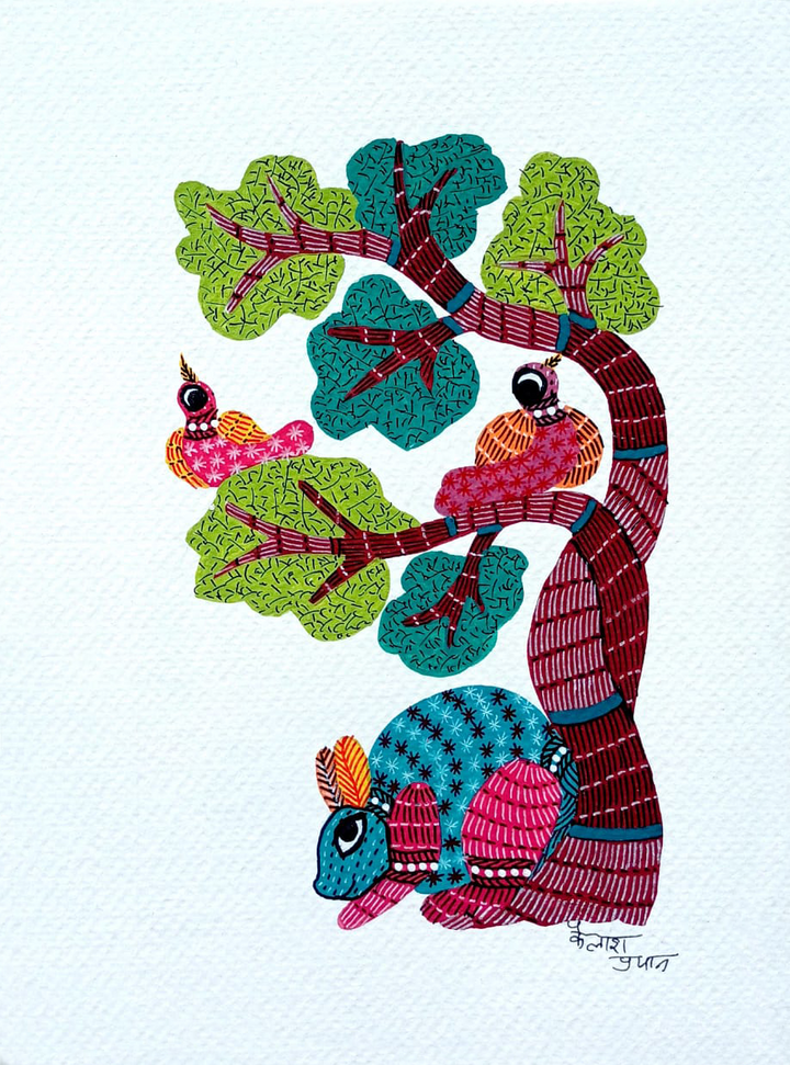 Birds and Rabbit: Wildlife in Gond by Kailash Pradhan Thumbnail