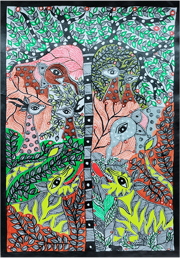 Wildlife under a tree: Madhubani by Vibhuti Nath Thumbnail