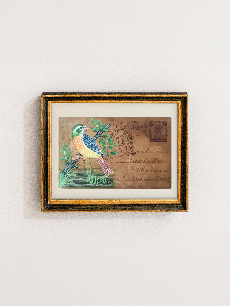 Wings of Majesty: Mughal Miniature Postcard Unveiling Nature's Brilliance by Mohan Prajapati for sale