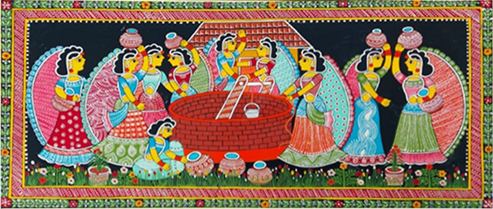 Wistful Panghat scene in Tikuli art by Ashok Kumar Thumbnail