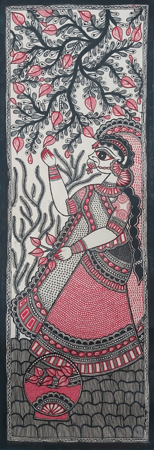 Woman under tree in Madhubani by Priti Karn Thumbnail
