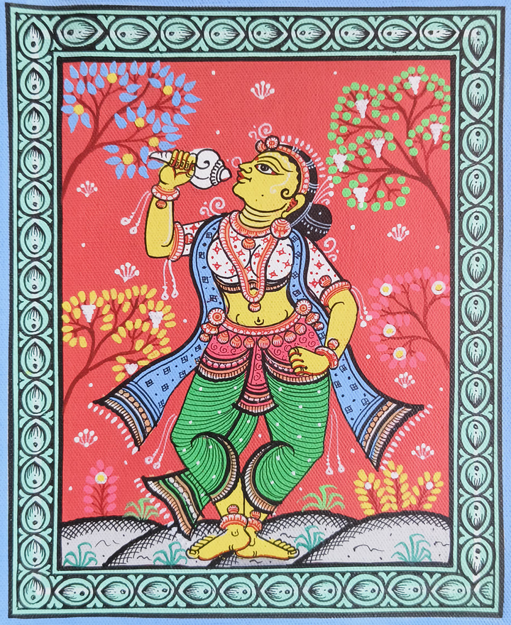Woman With Conch - Pattachitra Painting by Apindra Swain for Home Decor Thumbnail