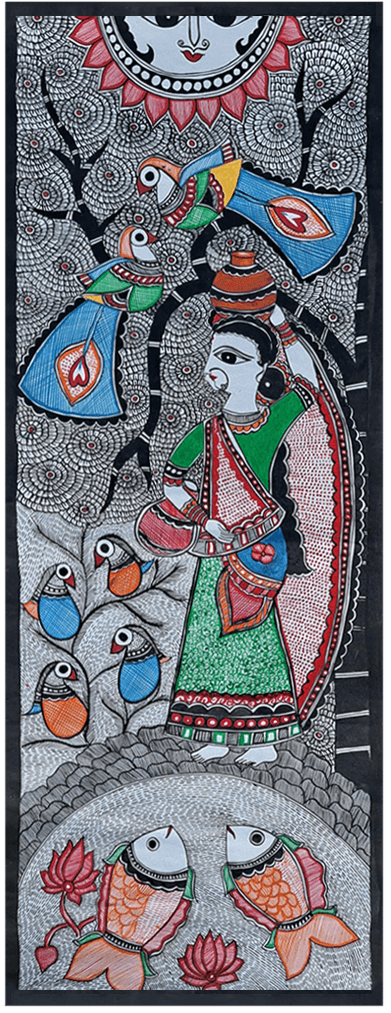 Woman with pot under a tree and sun: Madhubani by Vibhuti Nath Thumbnail