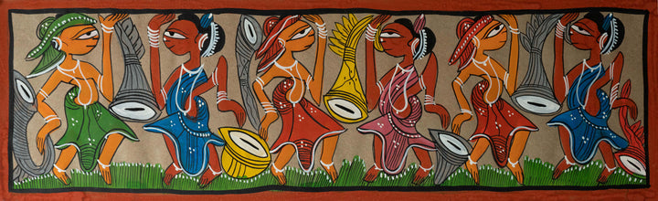 Women engaged in cultural dance: Santhal-Tribal Pattachitra by Manoranjan Chitrakar Thumbnail