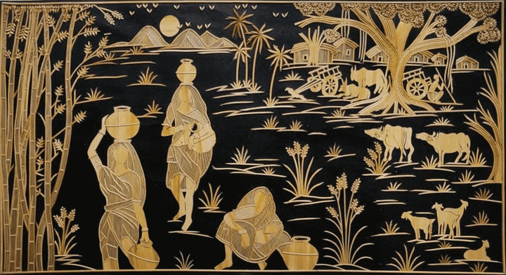 Women in Rural Landscape, Sikki Grass work by Suraj Kumar Sahu Thumbnail