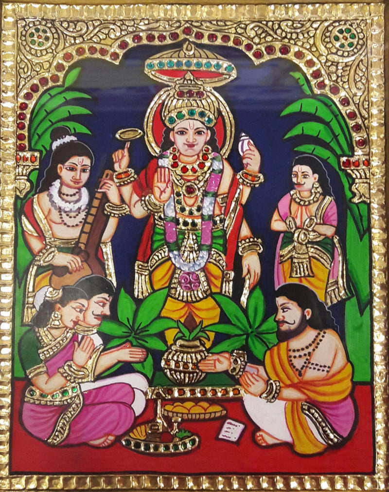 Worshipping Vishnu, Tanjore Painting by Sanjay Tandekar