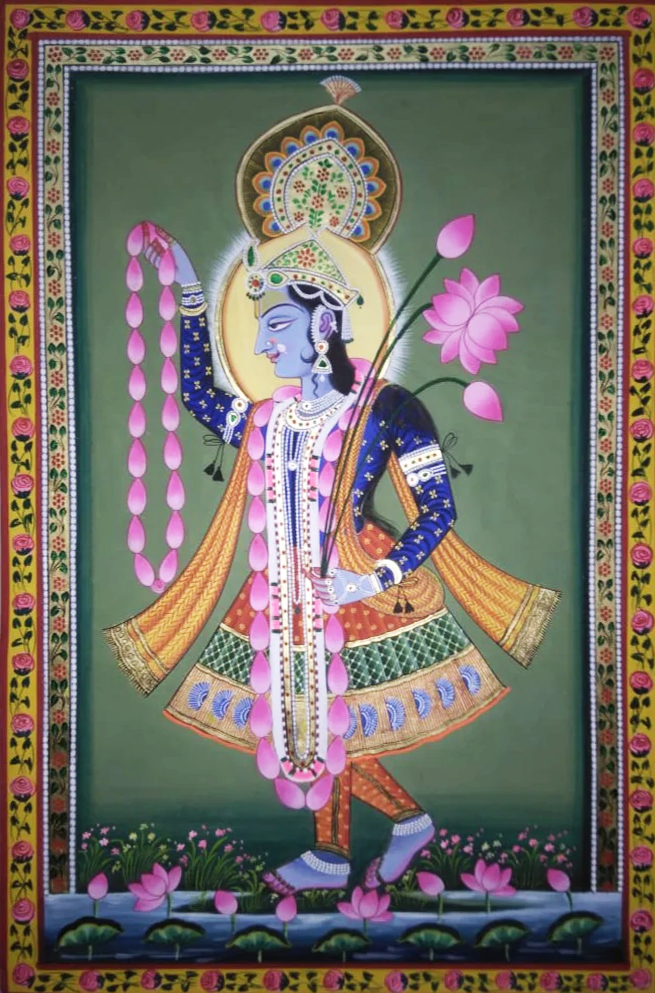 Yamuna's Divine Play: Pichwai Painting by Jayesh Sharma Thumbnail