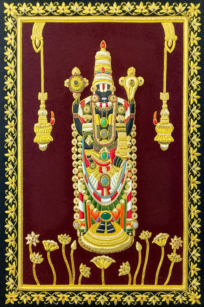 Buy Tirupati Balaji in Golden Kundan Zardosi by Mohd. Bilal