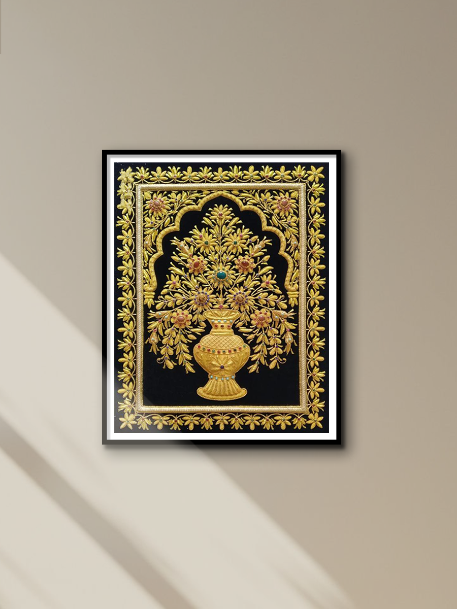 Mughal Inspired Golden Floral Zardozi by Mohd. Bilal for sale