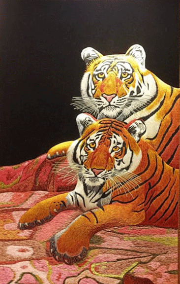 Buy Pair of Tigers in Zardozi by Md. Bilal