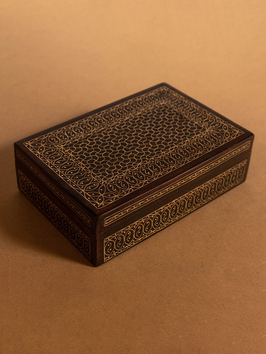 Buy Zalbachi Style Tarkashi on a rectangular box: Tarkashi art by Mohan Lal Sharma