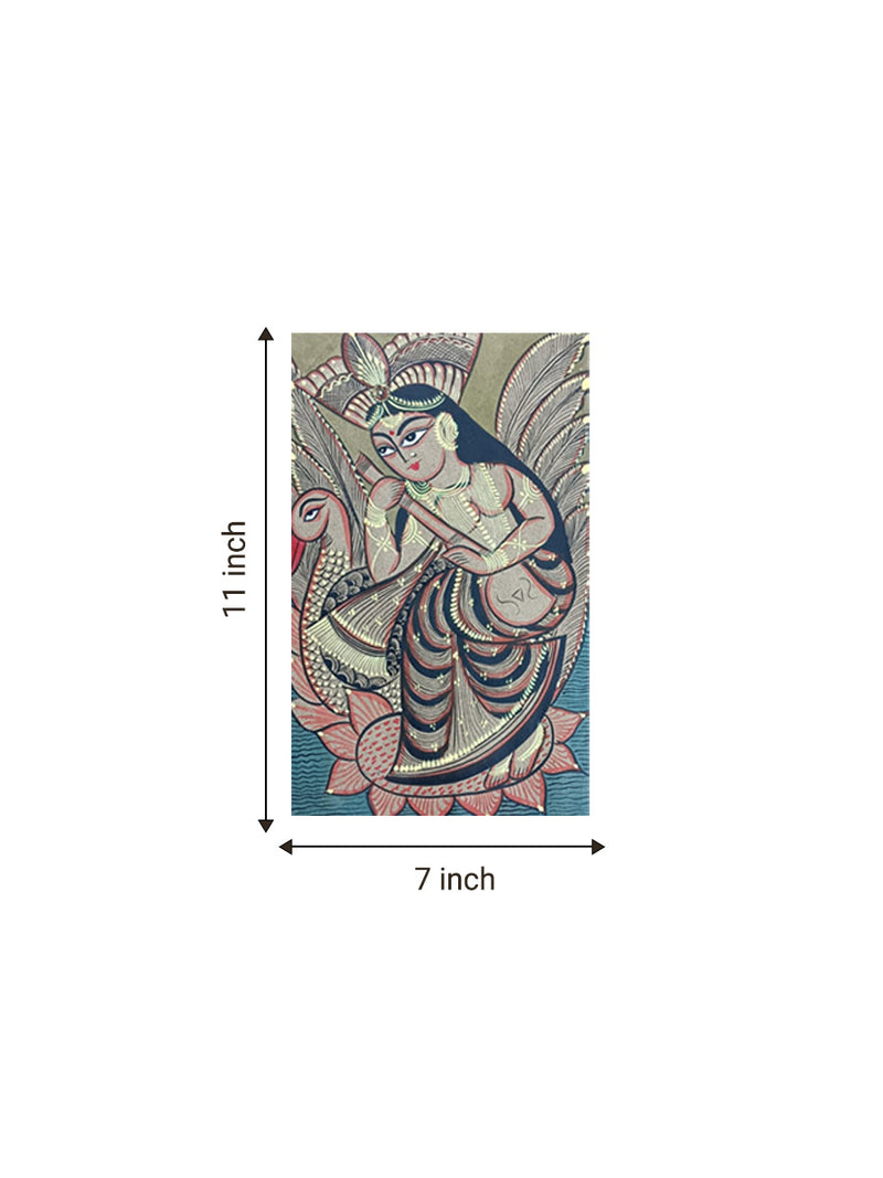 Maa Saraswati with a Swan in Bengal Pattachitra for sale