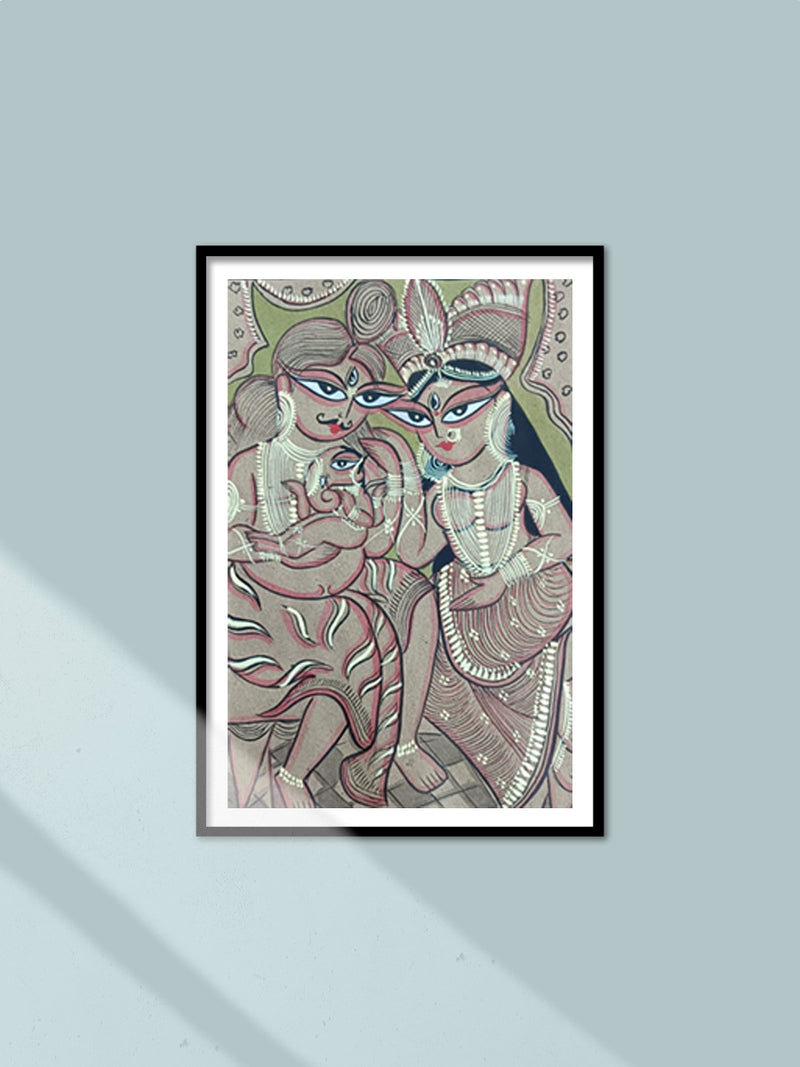 Shop Shiva and Parvati with Ganesha (Shivpariwaar) in Bengal Pattachitra by Manoranjan Chitrakar