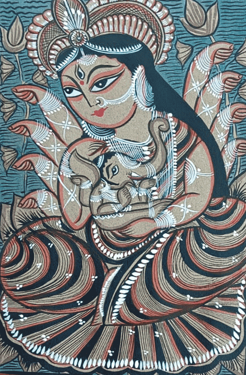 Maa Durga and Lord Ganesha in Bengal Pattachitra by Manoranjan Chitrakar Thumbnail