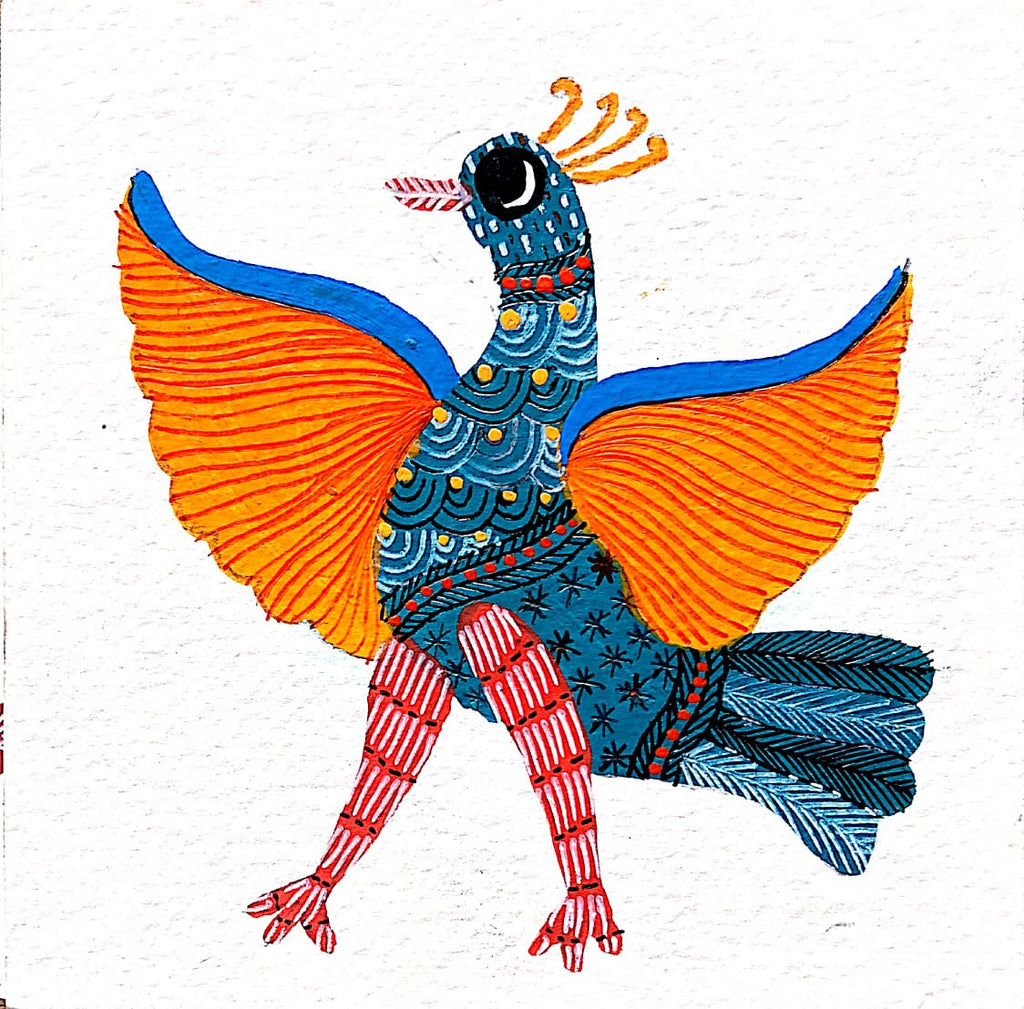 A Flight of Grace: Peacock in Gond by Kailash Pradhan Thumbnail