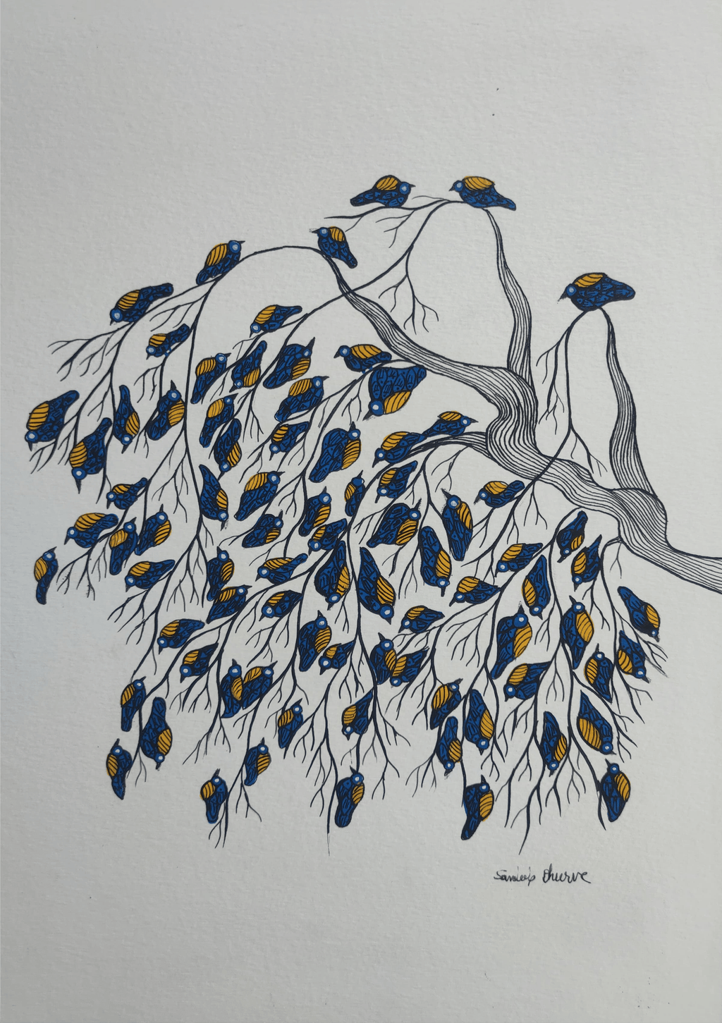 A flock of Birds in Gond by Sandeep Dhurve Thumbnail