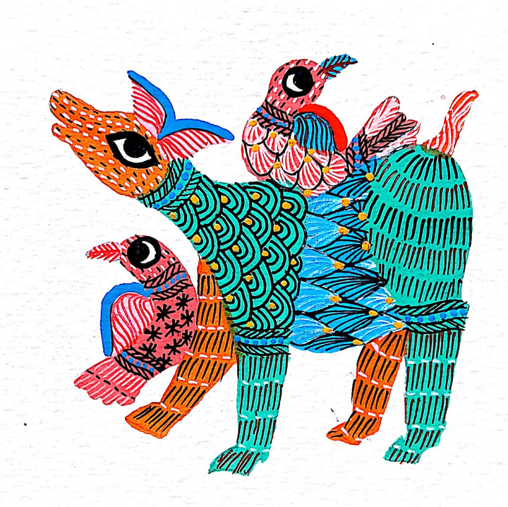 A Harmonious Ensemble: A Deer with Birds in Gond by Kailash Pradhan Thumbnail