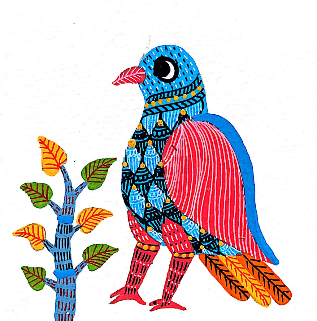 A Radiant Melody: Bird on a Branch in Gond by Kailash Pradhan Thumbnail