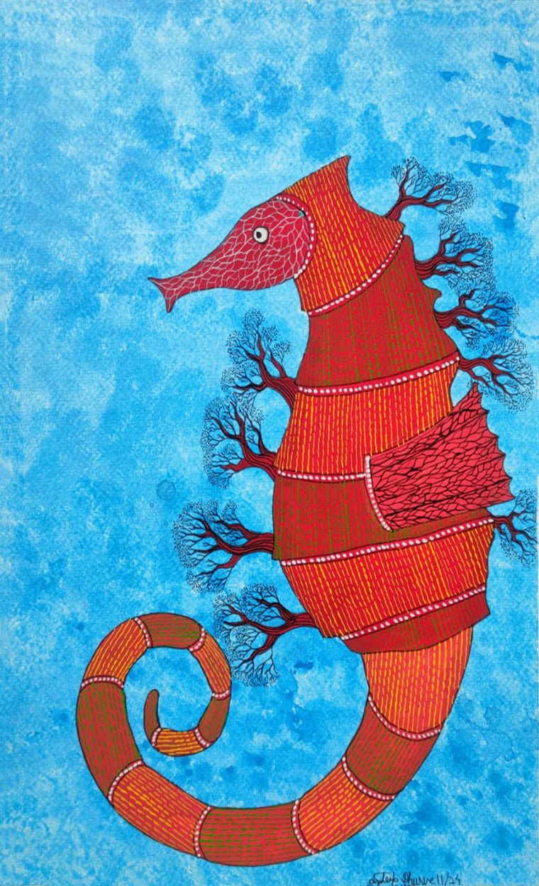 A Sea horse in Gond by Sandeep Dhurve Thumbnail