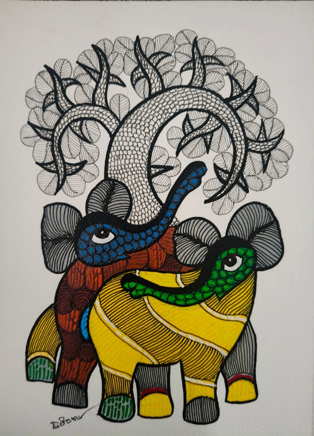 A Walk in Nature: A Pair of Elephant in Gond by Choti Tekam Thumbnail
