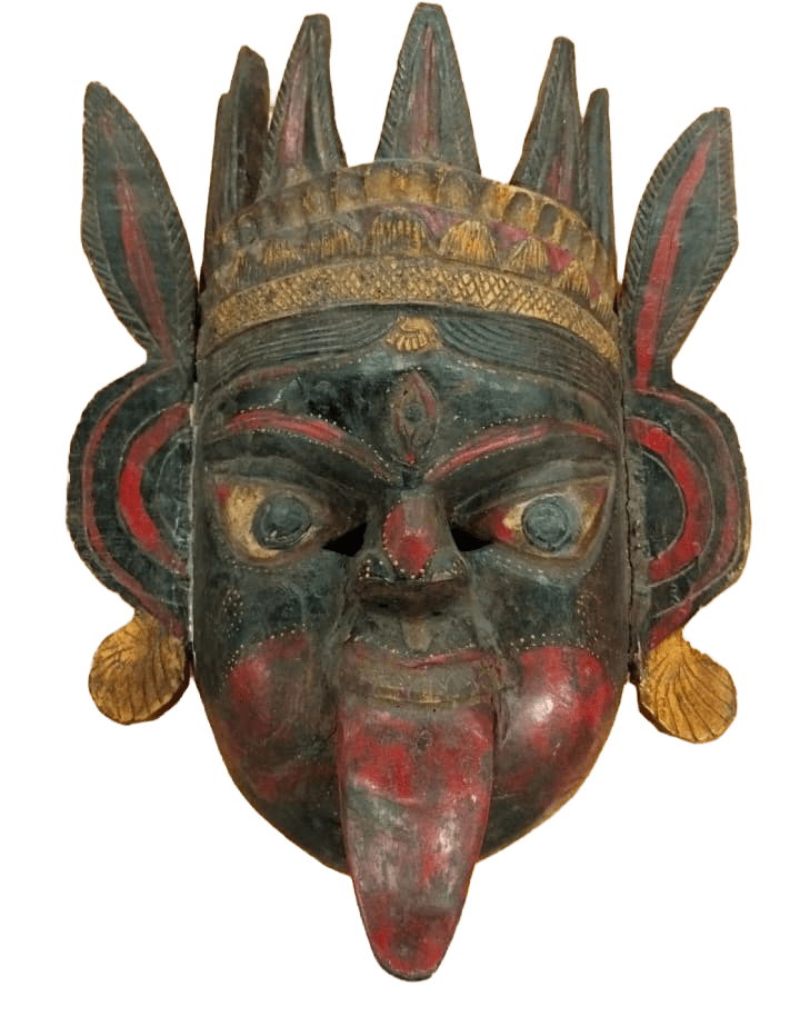 Antique Wooden Mask of Kali: Fierce Grace and Protection Thumbnail