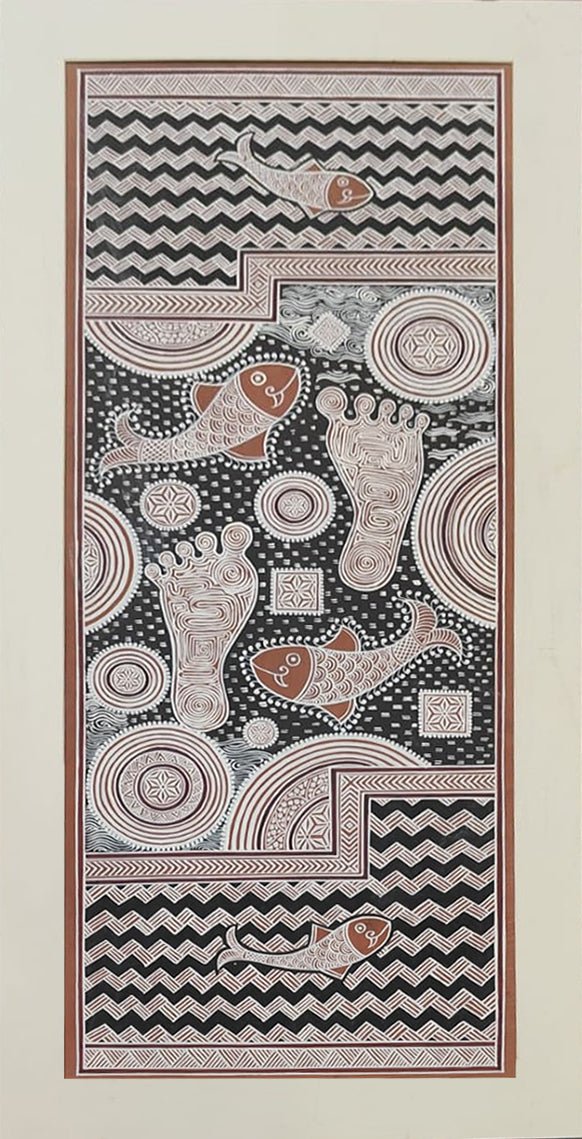 Auspicious Footsetps: Fishes with Geometrical Shapes in Mandana by Vidya Soni Thumbnail