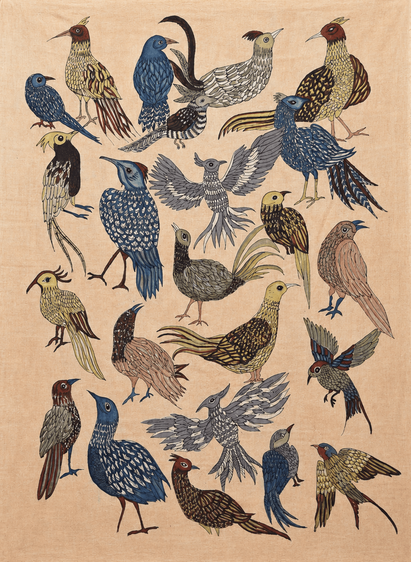 Avian Assembly in Kalamkari by Ghanshyam Sarode Thumbnail