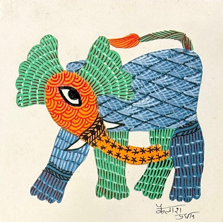 Baby elephant in Gond by Kailash Pradhan Thumbnail