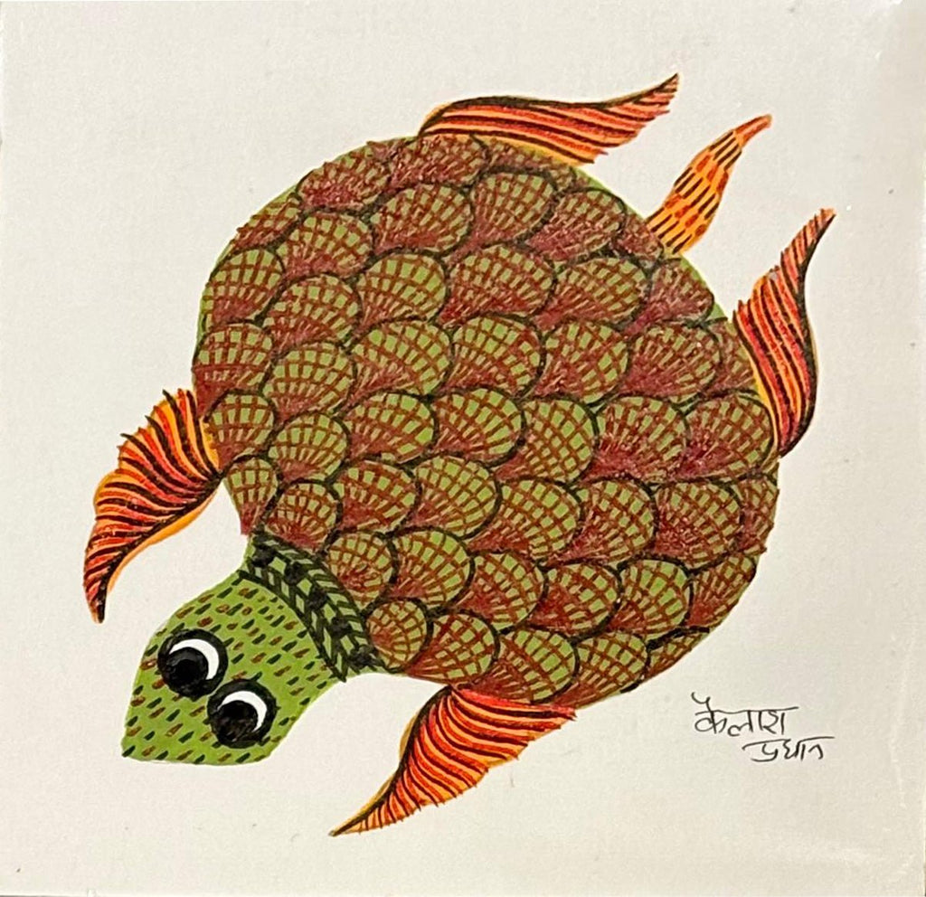 Beautiful turtle in Gond by Kailash Pradhan Thumbnail