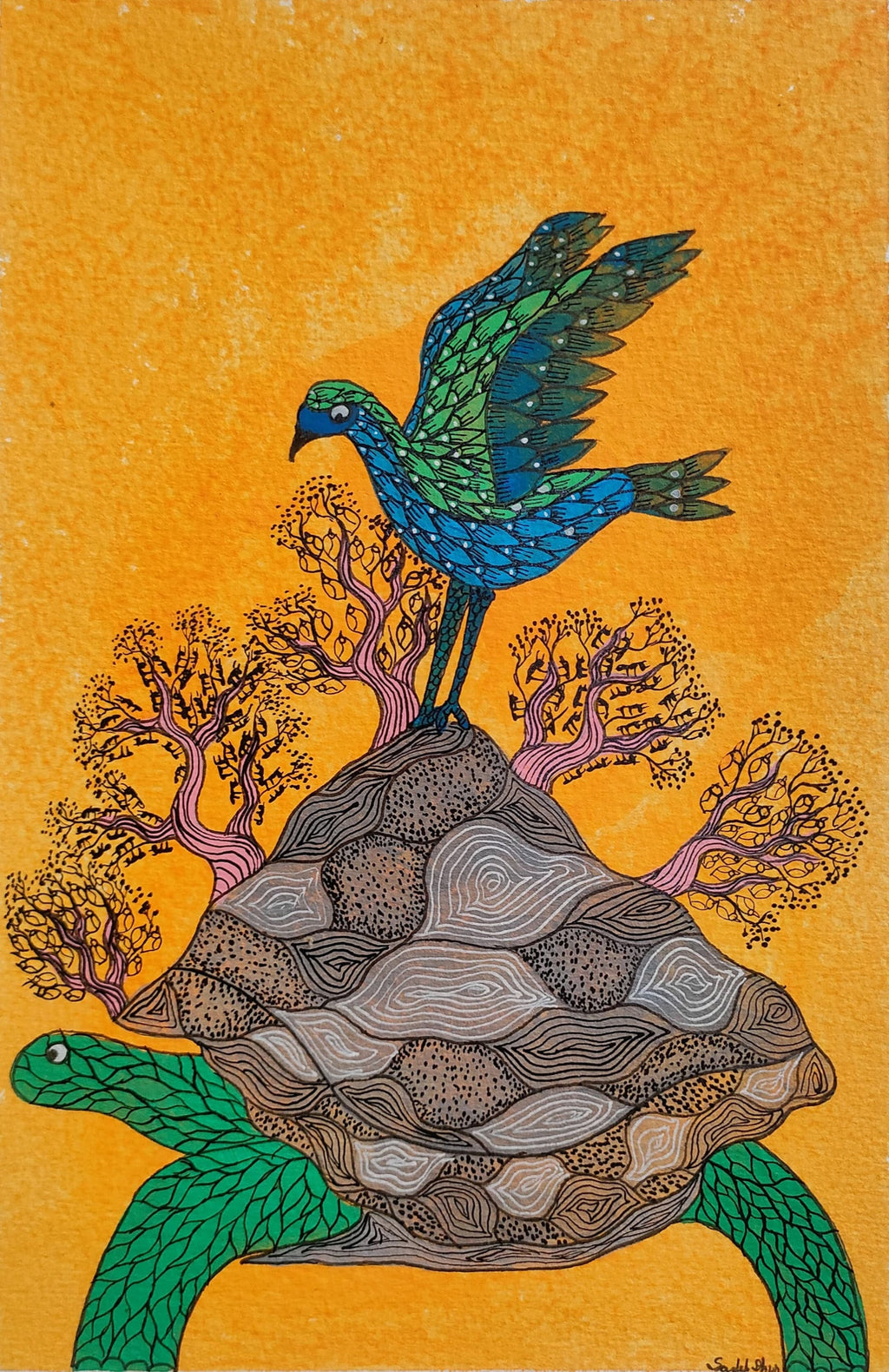 Bird and Turtle: The Nature's Balance In Gond by Sandeep Dhurve Thumbnail