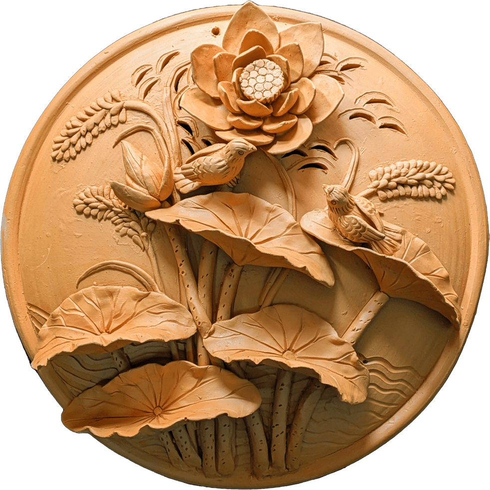Birds and Lotus Blossoms in Teracotta by Dolon Kundu Thumbnail