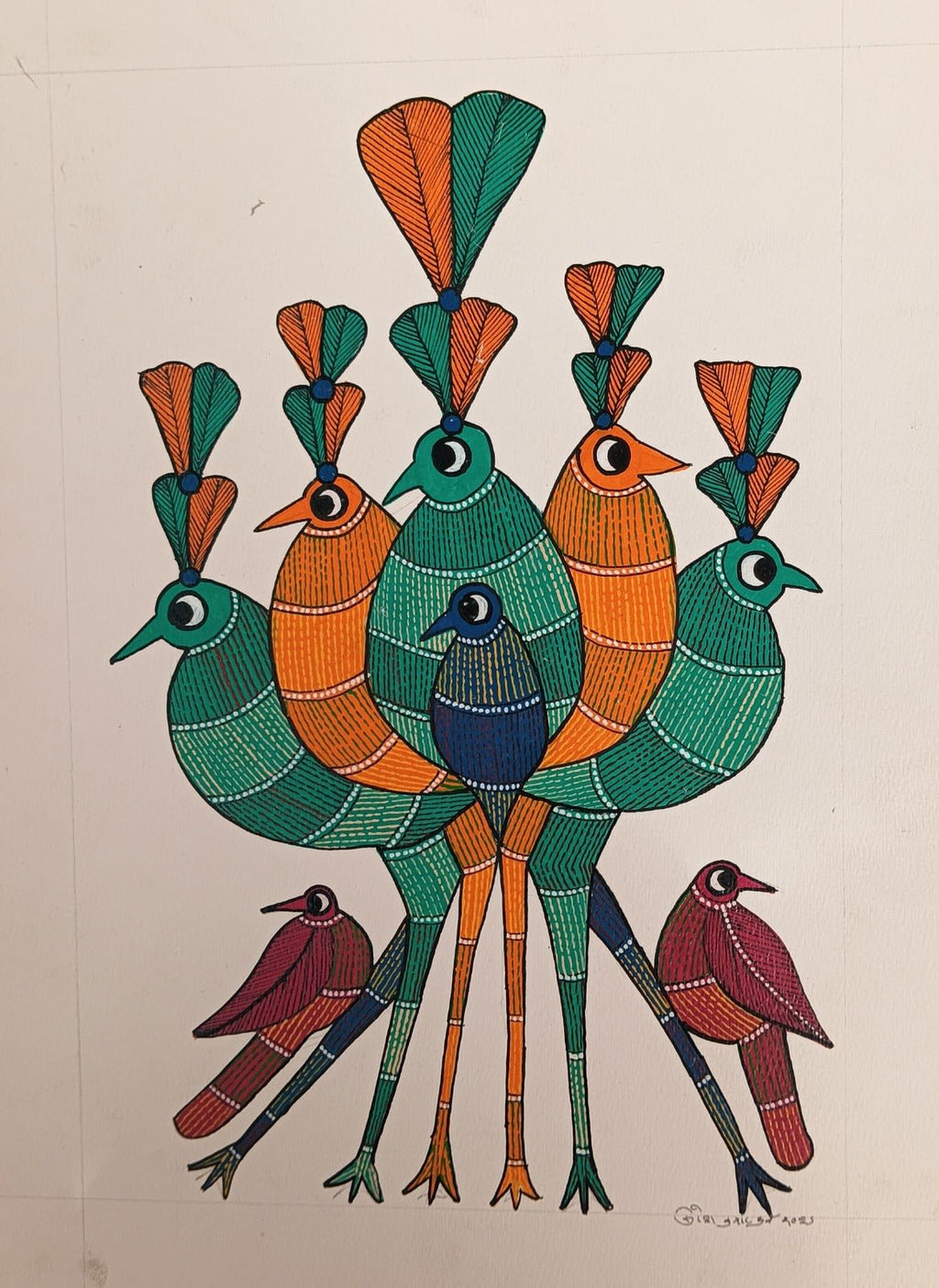 Birds of a Feather in Gond by Suresh Kumar Dhruve Thumbnail